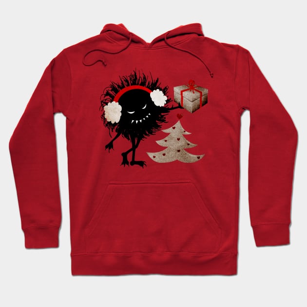 Funny Evil Bug Gives Christmas Present Hoodie by Boriana Giormova